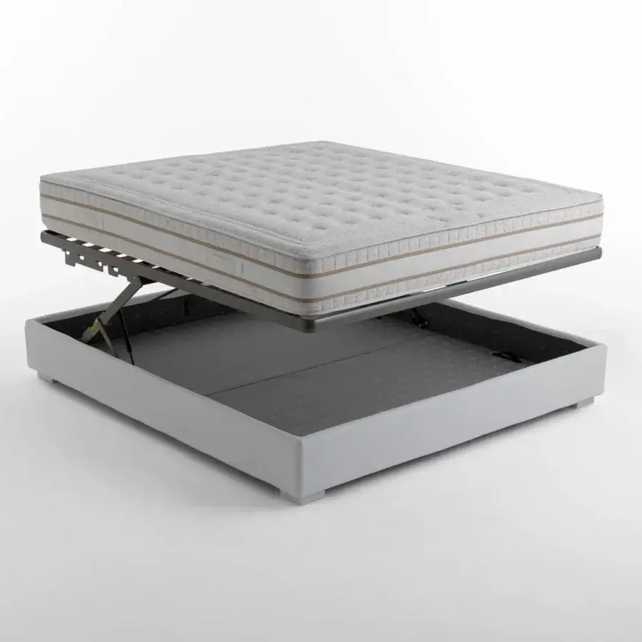 Exceptional Horm Elba bed with light gray textile upholstery and mocha lacquered solid beechwood feet
