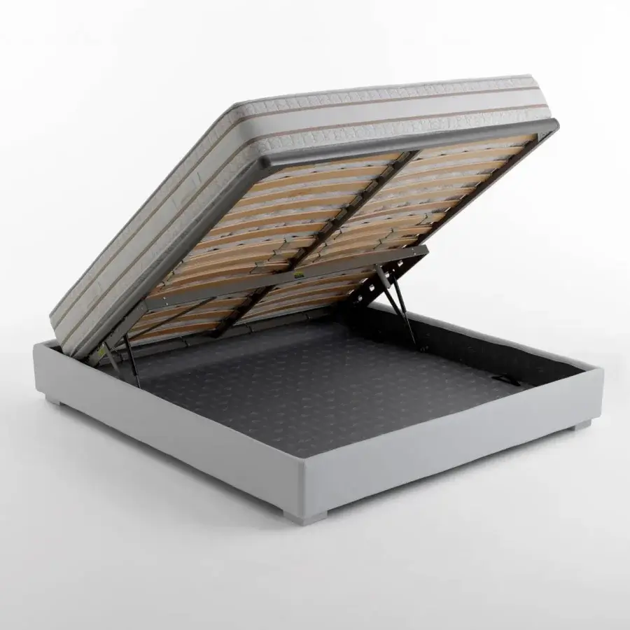 Exceptional Horm Figi bed with smooth light gray synthetic upholstery and mocha lacquered solid beechwood feet