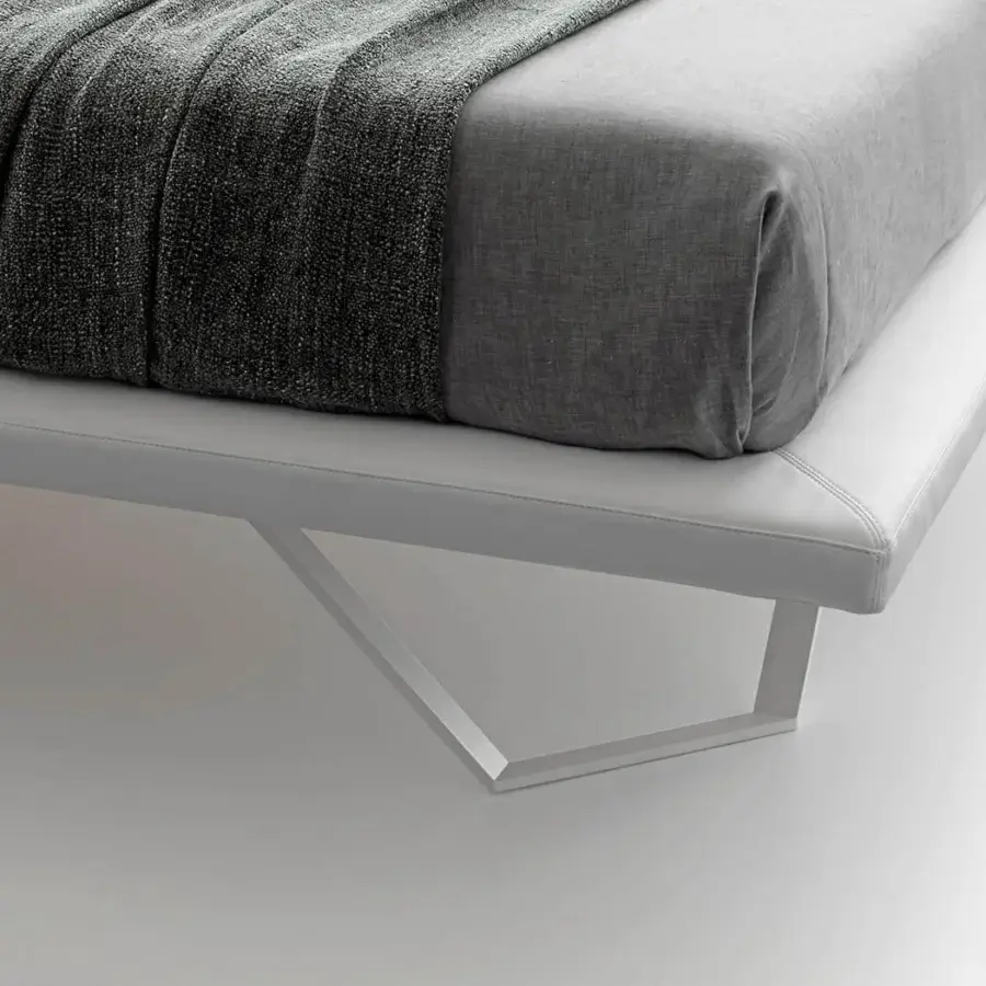 Exceptional Presotto Meeting bed with deconstructed headboard upholstered in light gray synthetic material with smooth matte finish