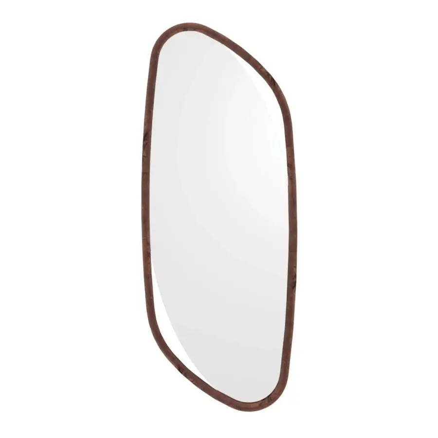 Distinguished Ozzio Italia Monza mirror with oval shape and medium brown wooden frame featuring a matte finish