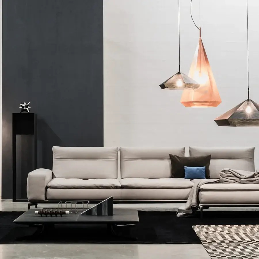 Elegant Cierre1972 Carlton sectional with light beige textile upholstery and matte finish offering adjustable backrests