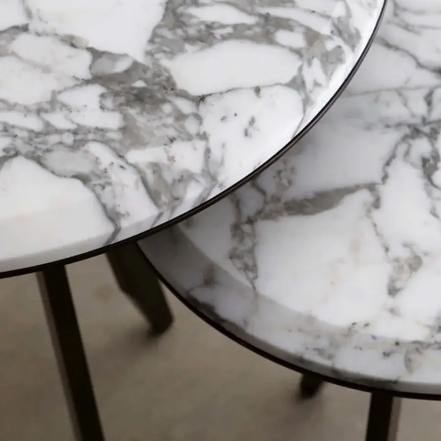 Captivating Casa Casati Mirage side table with white and gray marble top and dark bronze metal legs crafted with a glossy finish