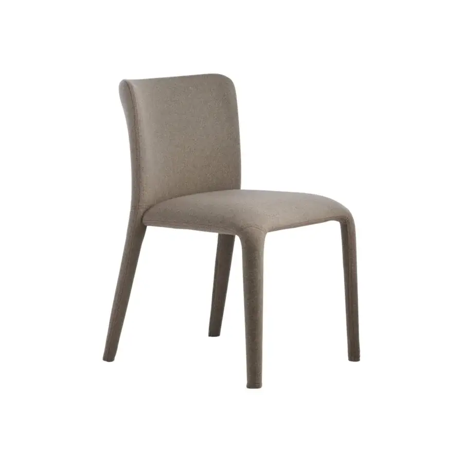 Exceptional Potocco Lars chair fully upholstered in high-end fabric with reddish-brown stitching and sinuous legs