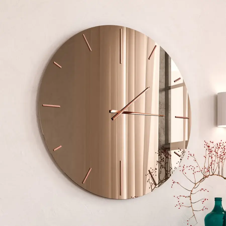 Distinguished Ozzio Italia Replay clock and mirror with crystal body and wooden rods in bronze tone