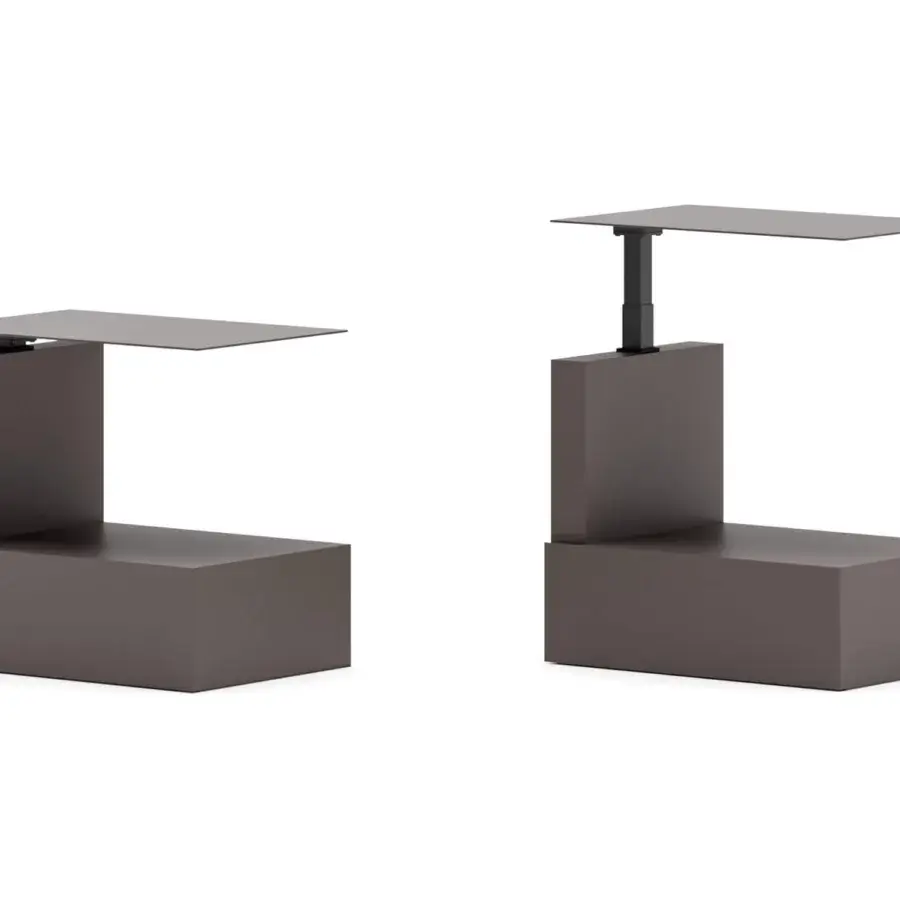 Distinguished Ozzio Italia Malibù side table in dark gray with rotating metal top and closed-pore lacquer finish