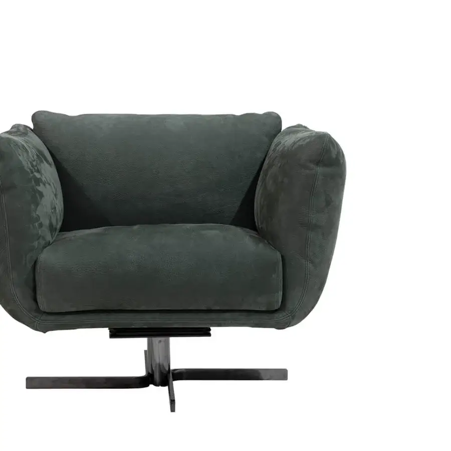 Exceptional Cierre1972 Amélie swivel lounge chair upholstered in muted green textile with a matte finish