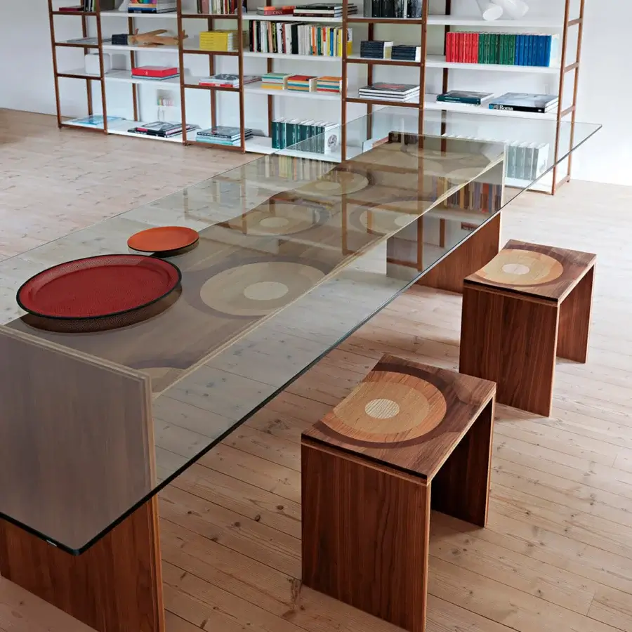 Exceptional Horm 93-08 bookcase crafted in solid wood with elegant white MDF shelves and unique walnut cap details