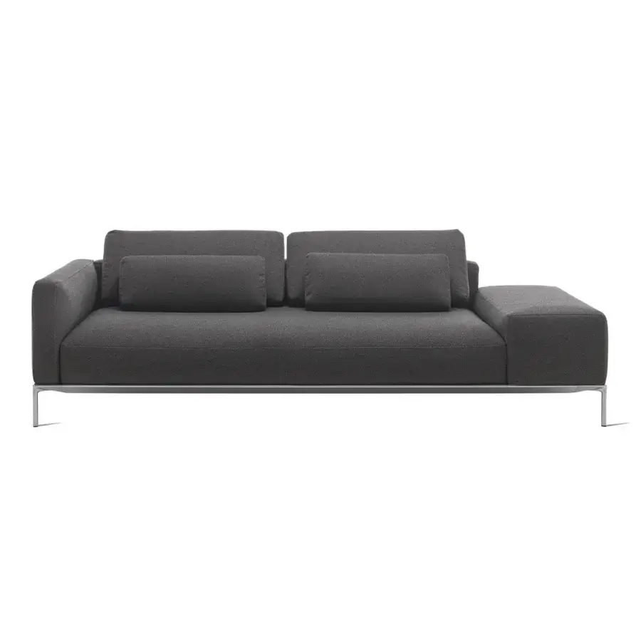 Exceptional Horm Dizzy sofa crafted with a dark gray textile upholstery and light aluminum frame exhibiting skilled tailoring
