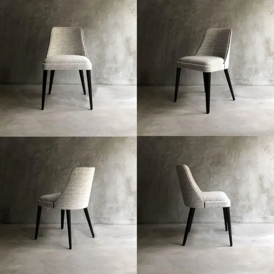 Distinguished Casa Casati Lola chair with light gray woven textile upholstery and dark stained beech wood legs