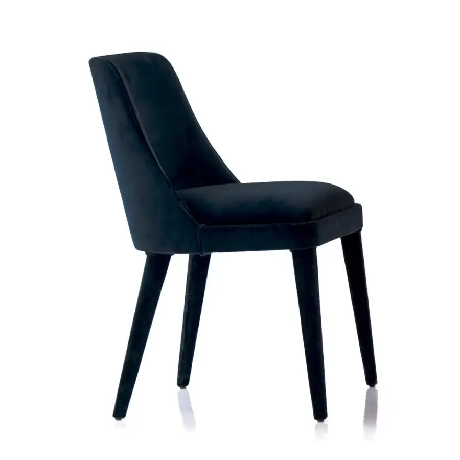 Sophisticated Casa Casati Lola chair with deep black textile upholstery and refined piping detail crafted in Italy