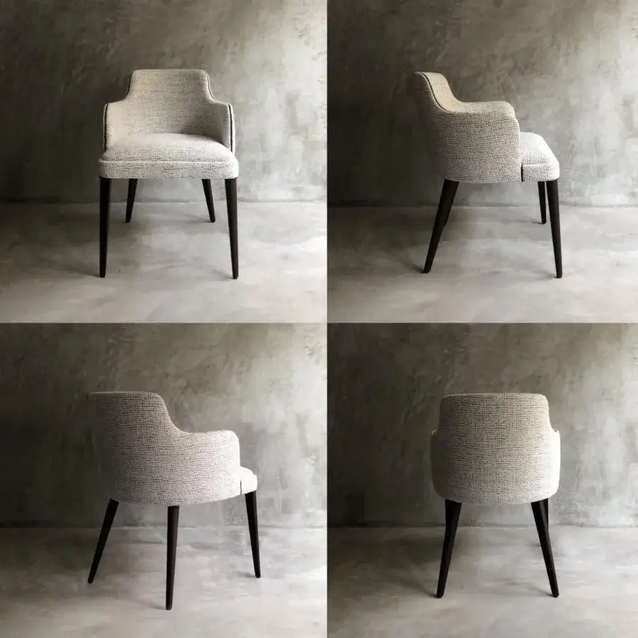 Sophisticated Casa Casati Lola chair crafted with light beige textured textile upholstery and dark Moka wood legs