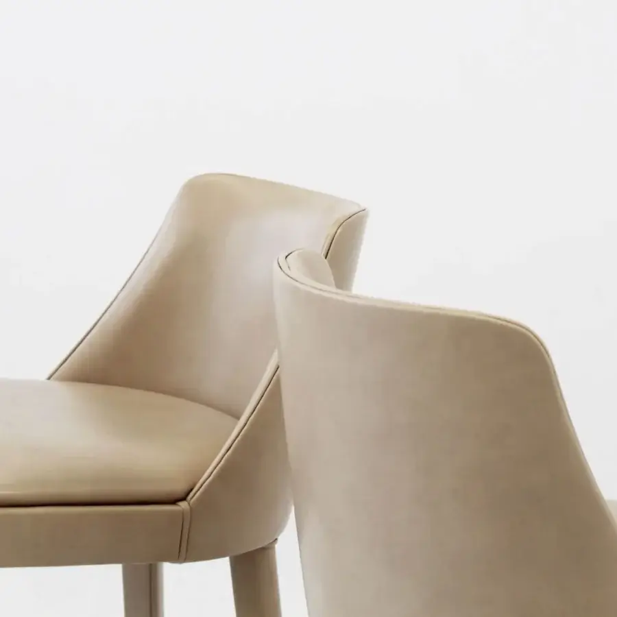 Superior Casa Casati Lola stool crafted from beech wood with shaped polyurethane and smooth beige fabric upholstery