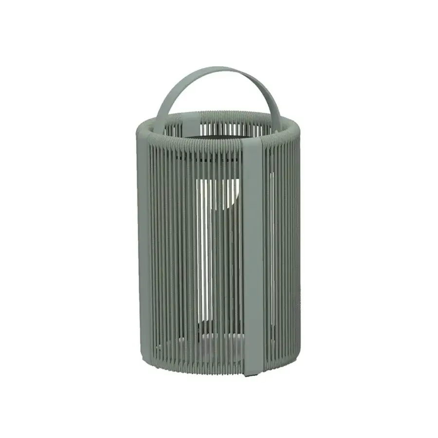 Distinguished Royal Botania Ropy floor lamp with cylindrical form crafted in coated aluminum and refined green polyolefin rope