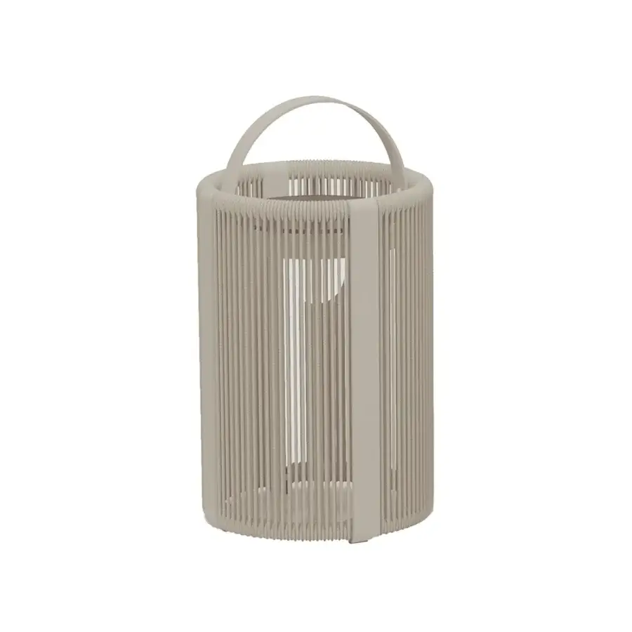 Exceptional Royal Botania Ropy floor lamp with cylindrical form crafted in coated aluminum and woven polyolefin rope in a sand finish