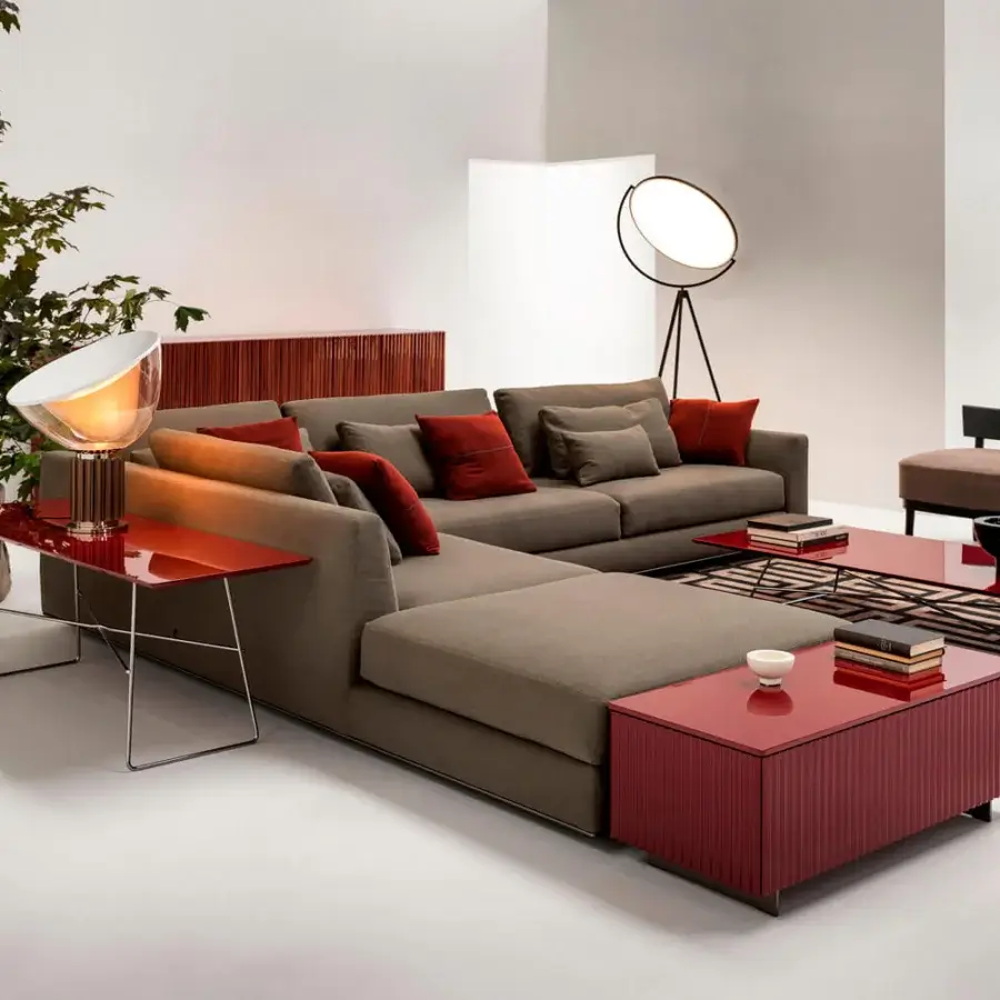 Superior Horm Ellington sectional with woven textile upholstery in light brown and ecological aluminum frame