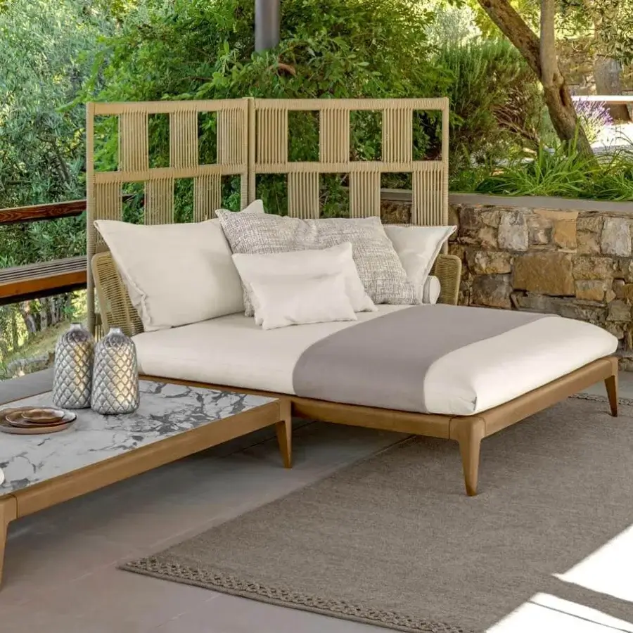 Distinguished Talenti Cruise side table with Capraia porcelain stoneware top in gray and white tones and smoke teak wood base crafted with a smooth finish