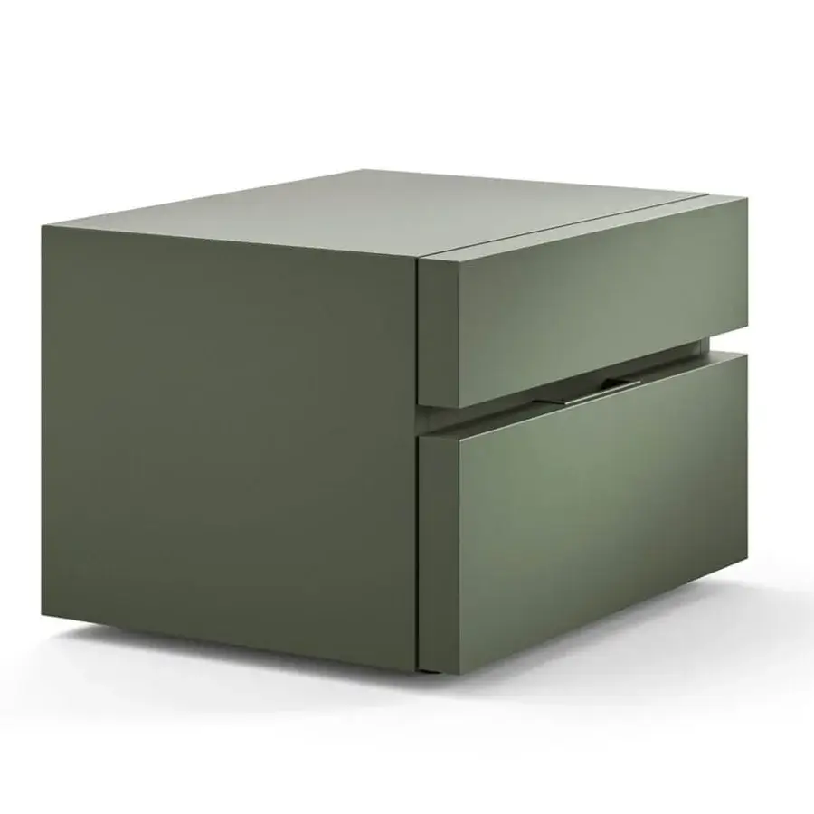Distinguished Presotto Club nightstand crafted with wood particle board in matt olive green lacquer with grip grooves