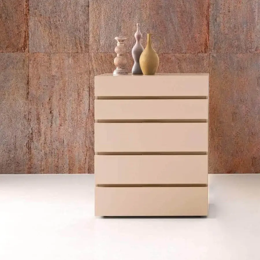 Distinguished Presotto Club dresser with light beige matte lacquer and grip grooves between stacked drawers