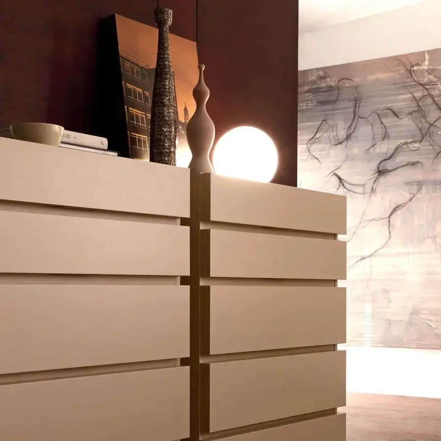 Superior Presotto Club dresser with light beige matte lacquered wood particle board and integrated grip grooves
