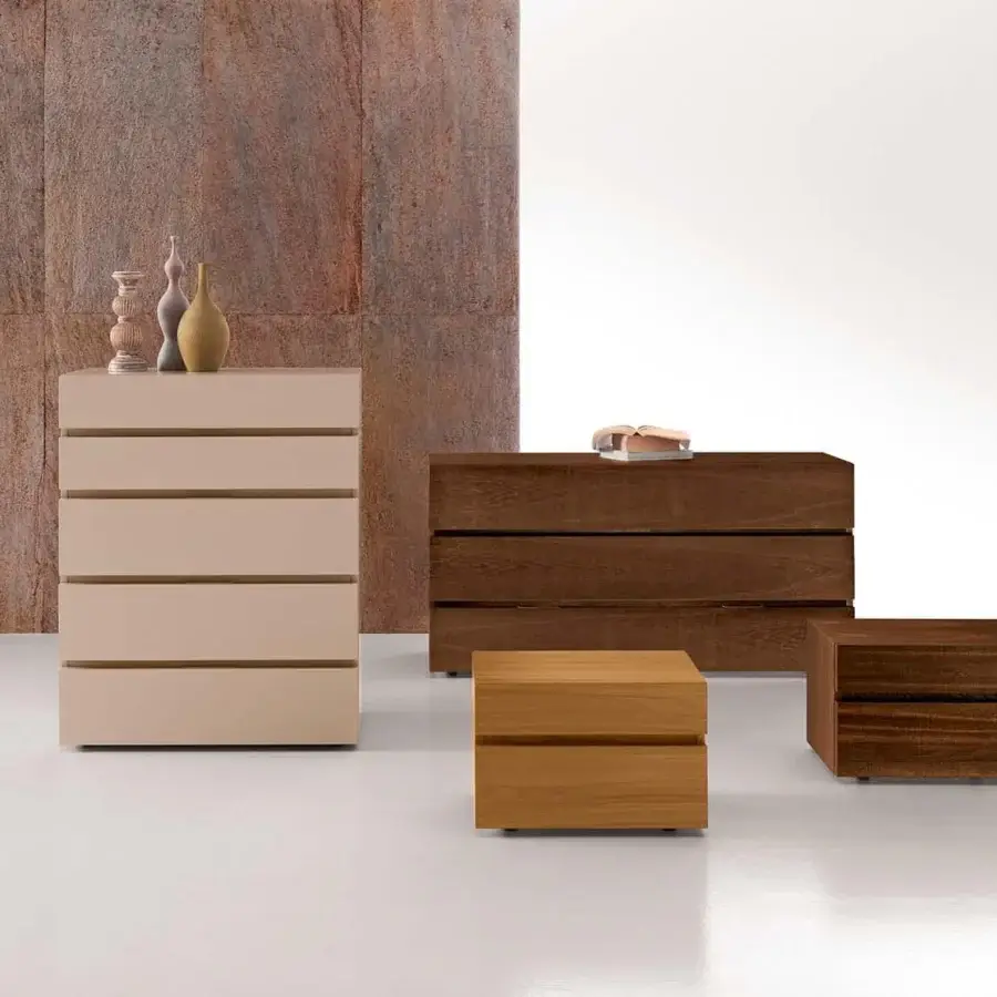Elegant Presotto Club dresser with light beige matte lacquer and recessed grip grooves crafted in wood particle board