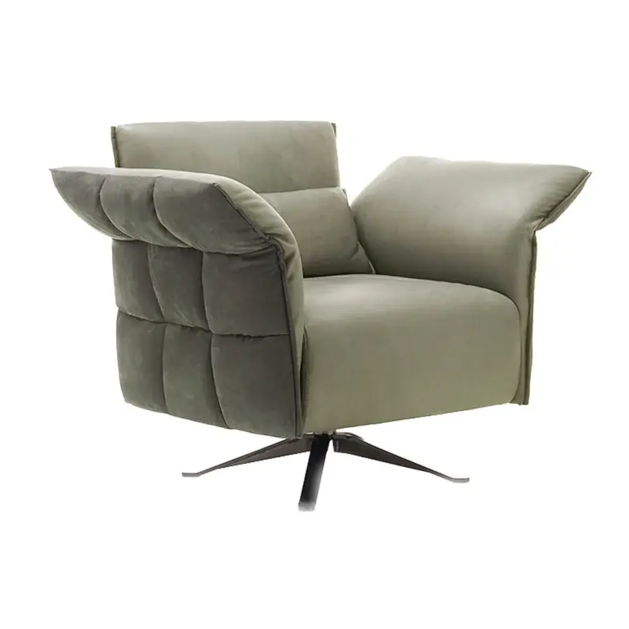 Exceptional Cierre1972 Eva II swivel lounge chair with two-tone textile upholstery and central metal base