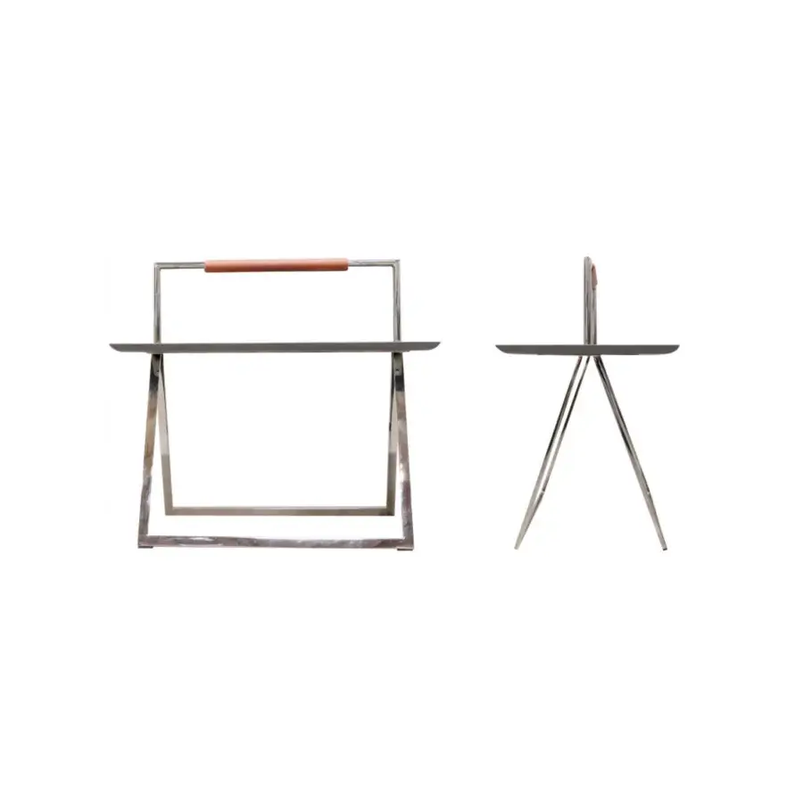 Elegant Cierre1972 Nadir side table with lightweight metal structure and leather-covered handle in a consistent gray tone with polished finish