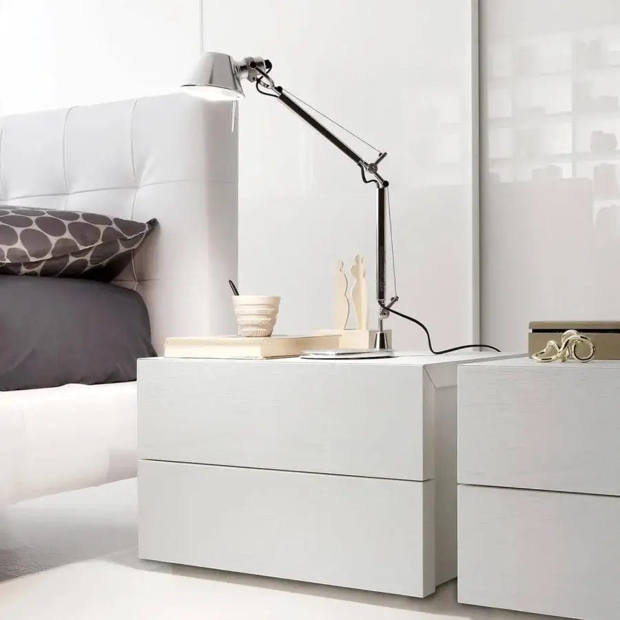 Exceptional Presotto Elle nightstand in smooth matte lacquer with grip grooves and a 45° joint connecting the top and fronts