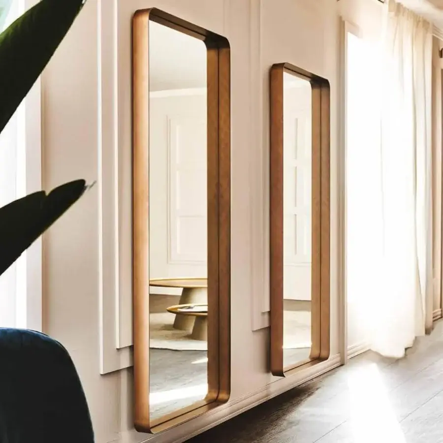 Elegant Cattelan Italia Wish S mirror, a wall-mounted accent with a slender rectangular silhouette and brushed bronze finish
