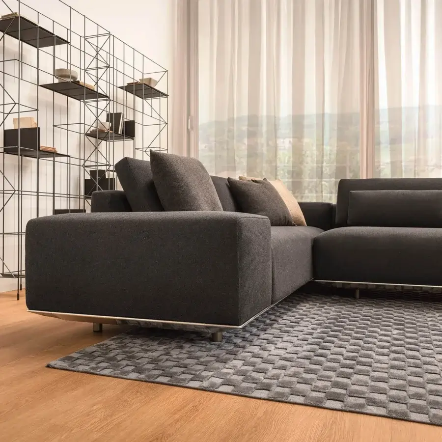 Avant-garde Horm Billie sectional with dark gray textile upholstery and ecological aluminum frame
