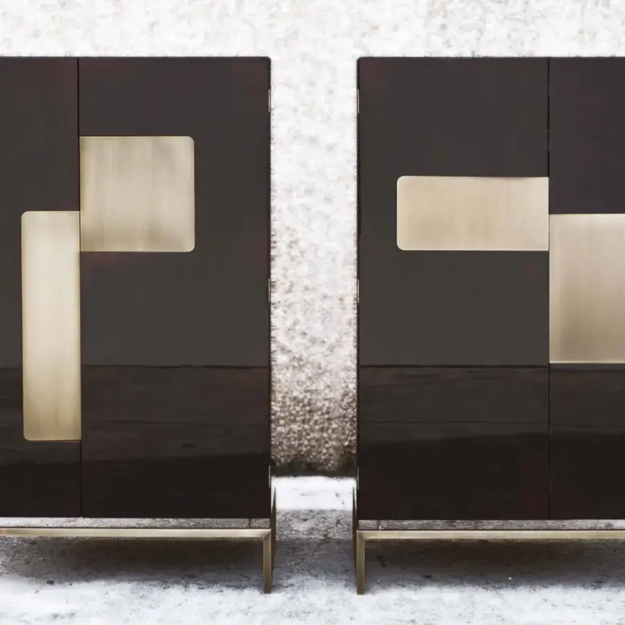 Distinguished Casa Casati Giorgio cupboard with glossy deep brown lacquer, brushed metal handles, and Casa Casati Orange interior finish