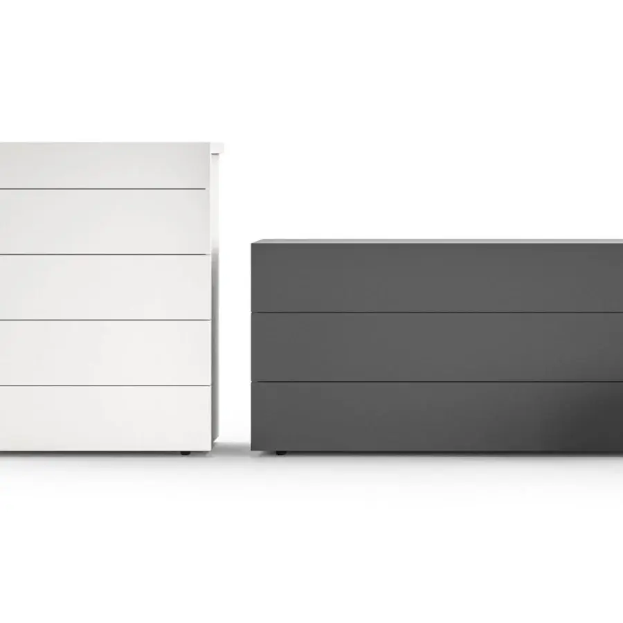 Distinguished Presotto Elle dresser with matte gray wood veneer and grip grooves built into drawers