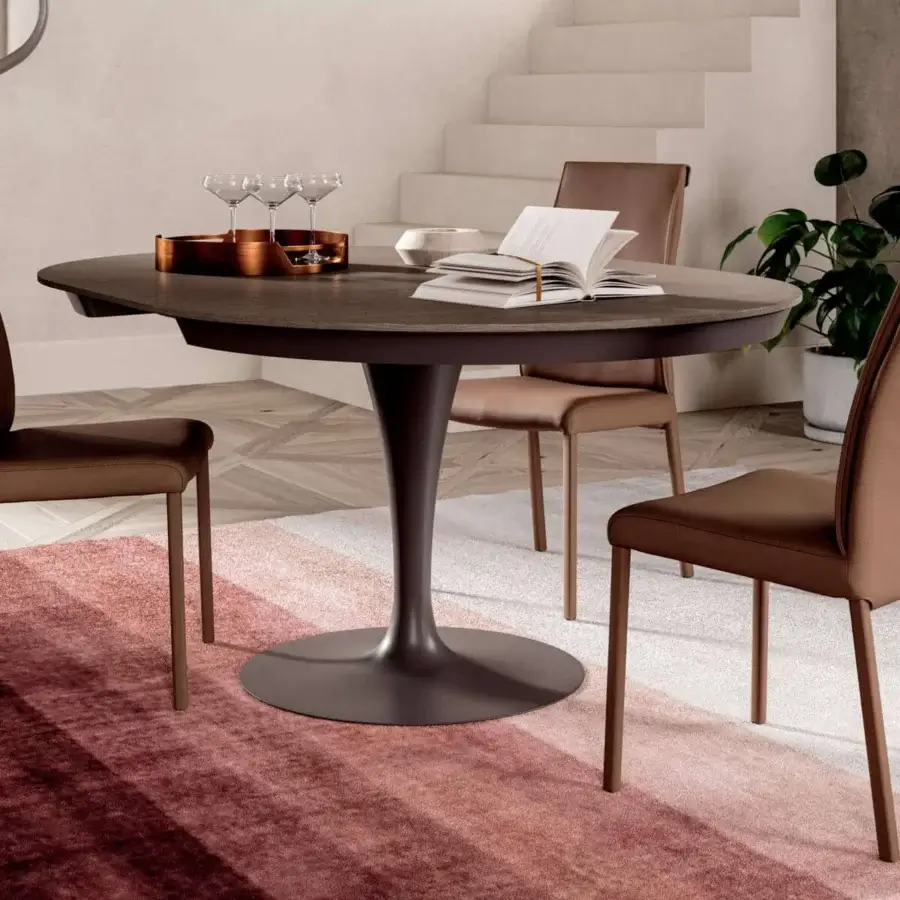 Superior Ozzio Italia Megan chair with delicate curves and soft padded brown synthetic textile upholstery with matte brown finish