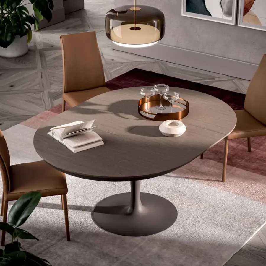Distinguished Ozzio Italia Megan chair with delicate curves in medium brown padded covering and slender matte metal legs