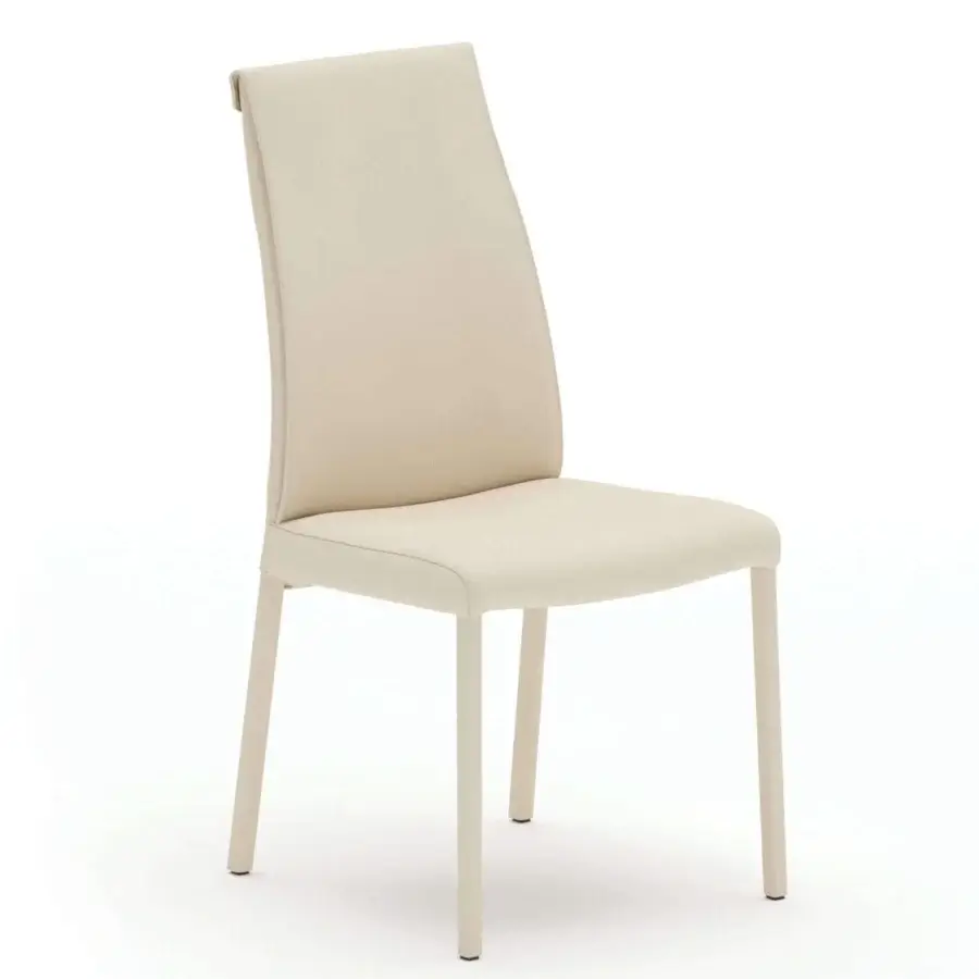 Exceptional Ozzio Italia Megan chair with delicate curves and a light beige textile covering over a matte metal frame