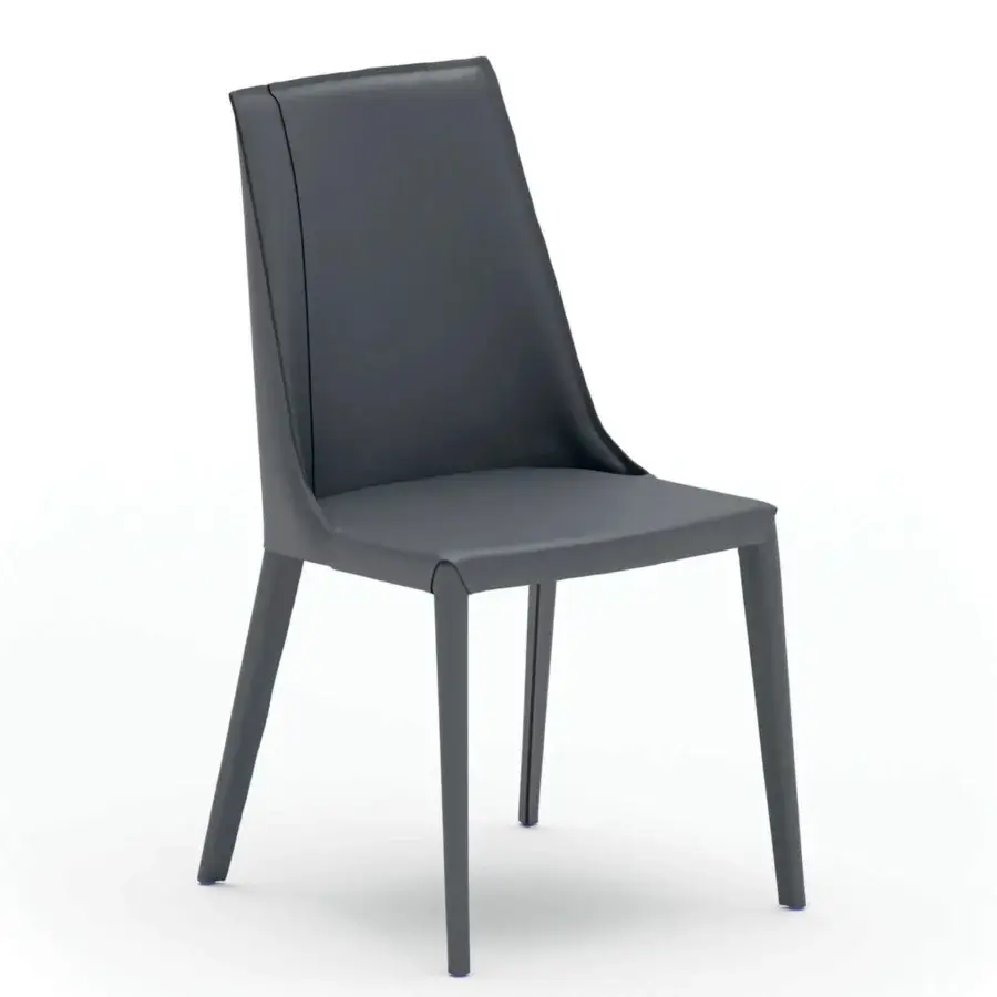 Distinguished Ozzio Italia Loren chair in dark gray leather with a smooth finish and subtle vertical seam