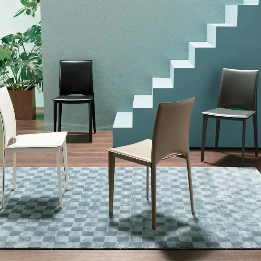 Harmonious Ozzio Italia Viva chair upholstered in monometric coating with light brown padding and a slender metal frame crafted in Italy