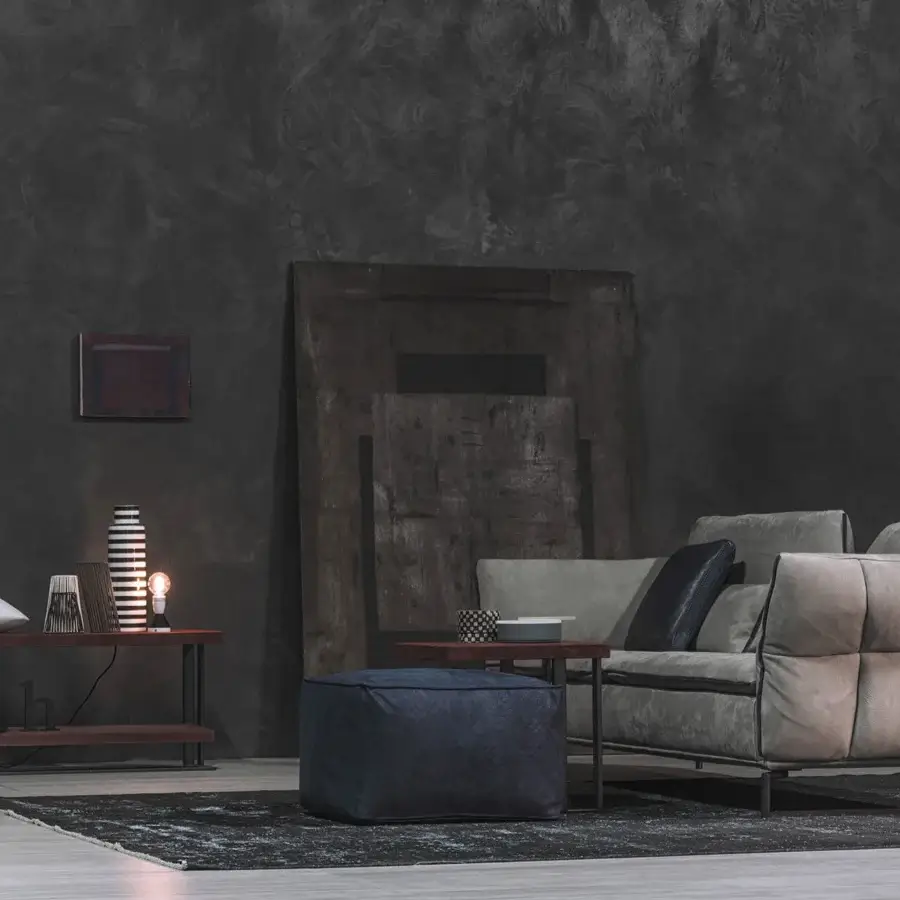 Superior Cierre1972 Simply sofa with light grayish-beige textile upholstery and dark gray piping details