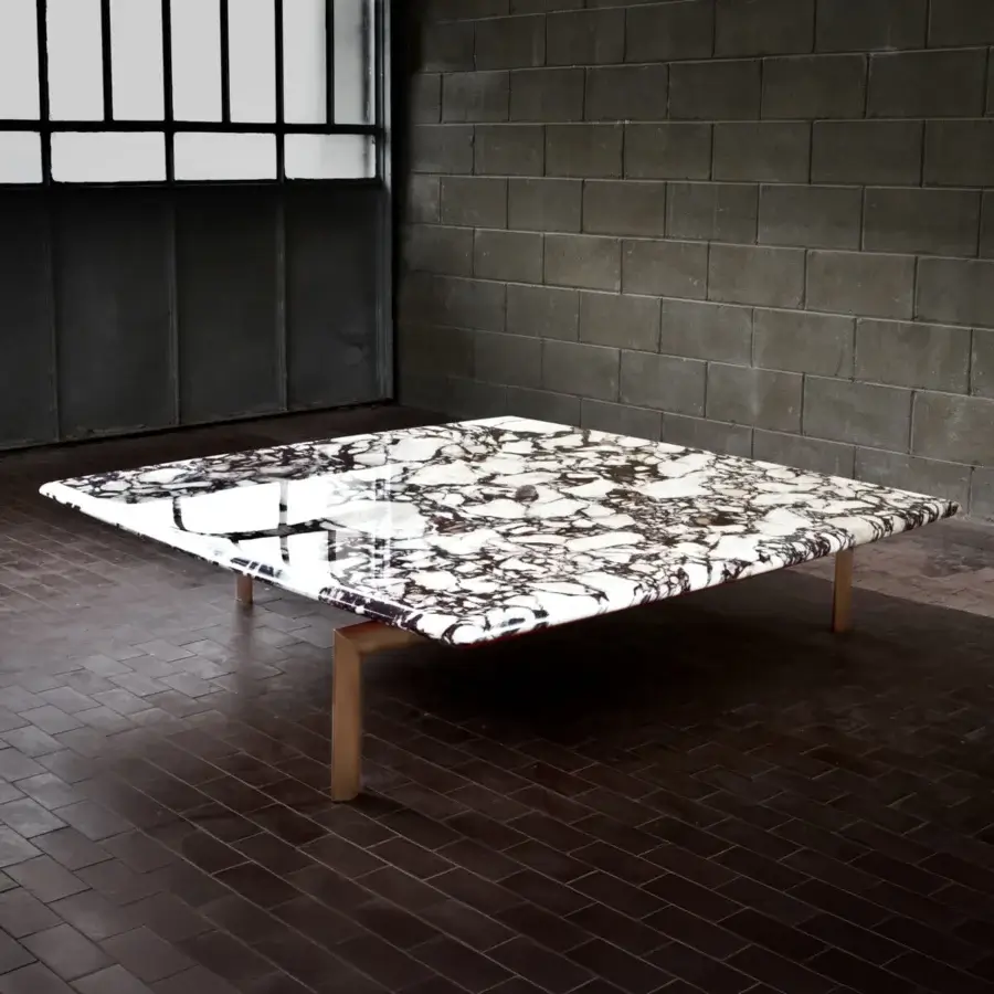 Distinguished Casa Casati Sasso coffee table with glossy polyester lacquer marble and warm brown matte wooden legs