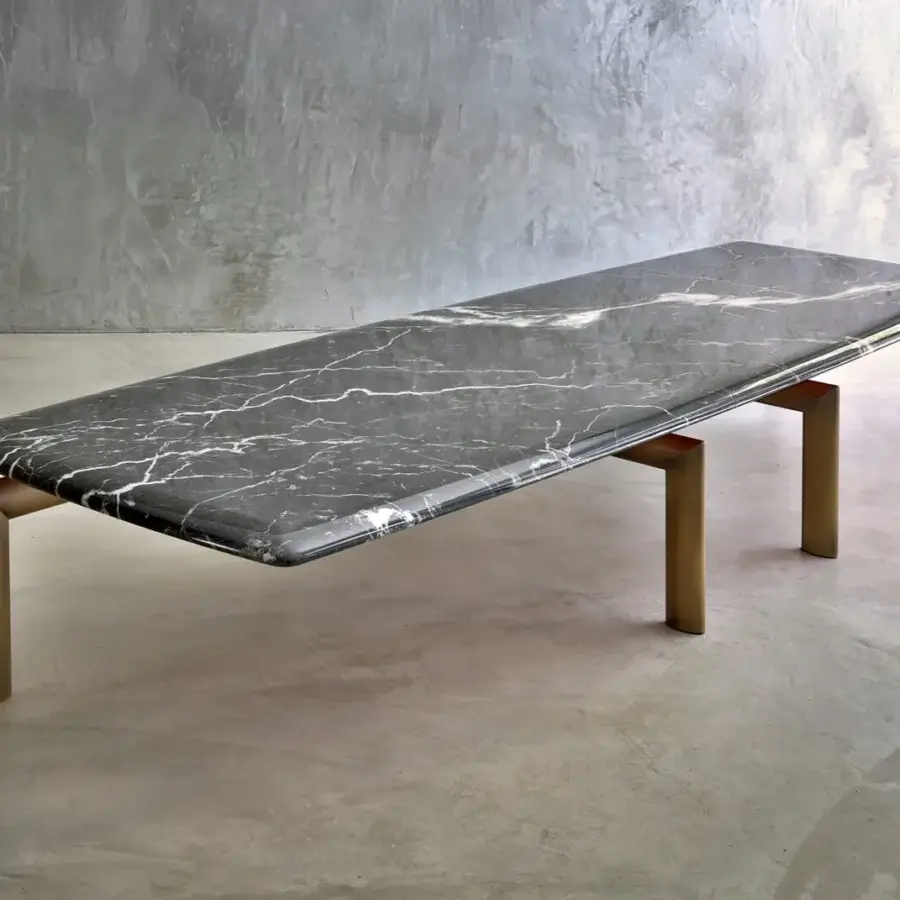 Distinguished Casa Casati Sasso coffee table with black marble and golden metal, crafted in polyester lacquer finish