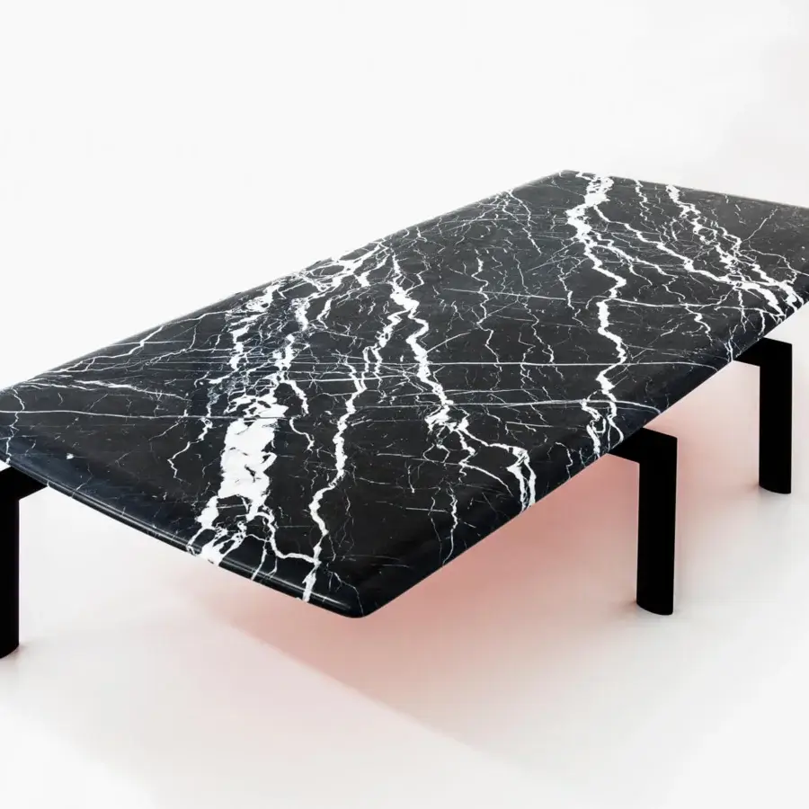 Exceptional Casa Casati Sasso coffee table with black marble and a sleek matte black metal base finished in polyester lacquer