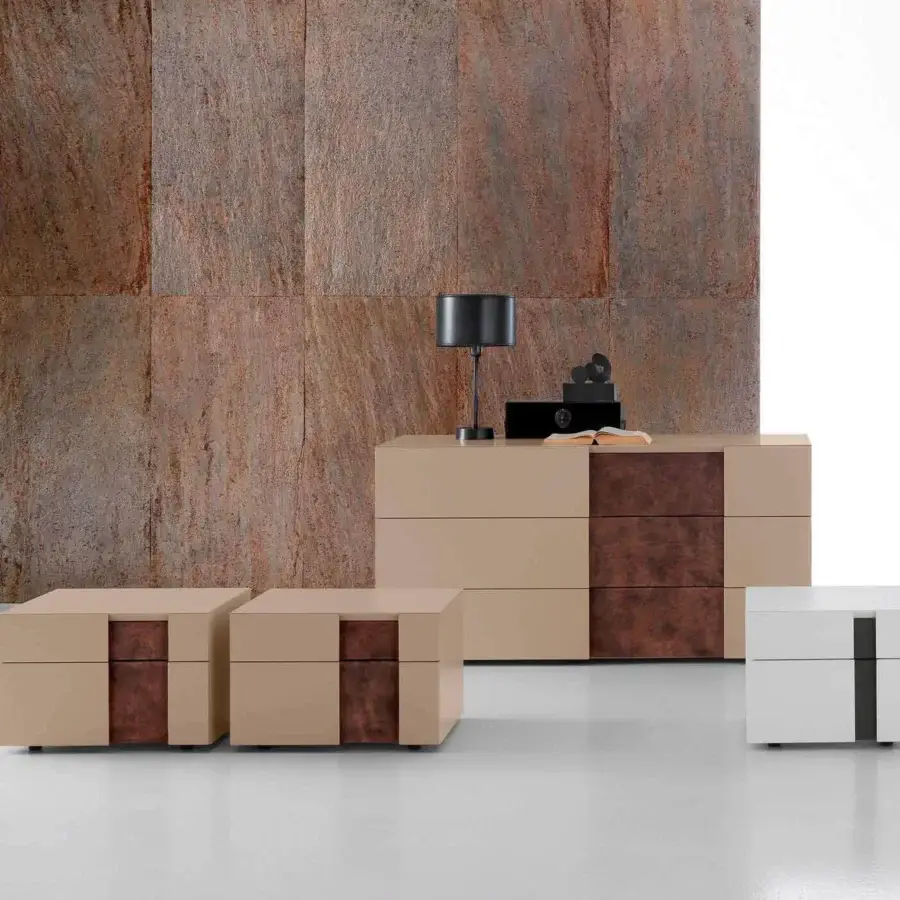 Exceptional Presotto Inside nightstand with glossy white lacquered finish and dark metal insert built in MDF particle board