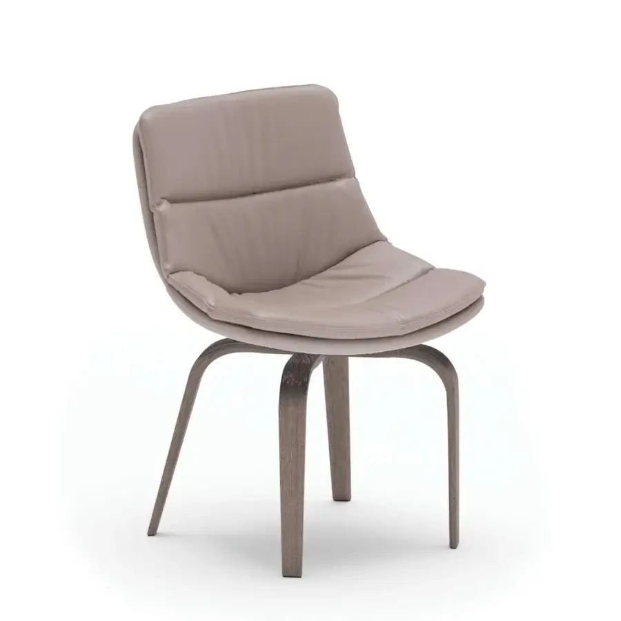 Superior Ozzio Italia Selena - Siria chair with taupe upholstery and grey-brown wooden base crafted in Italy