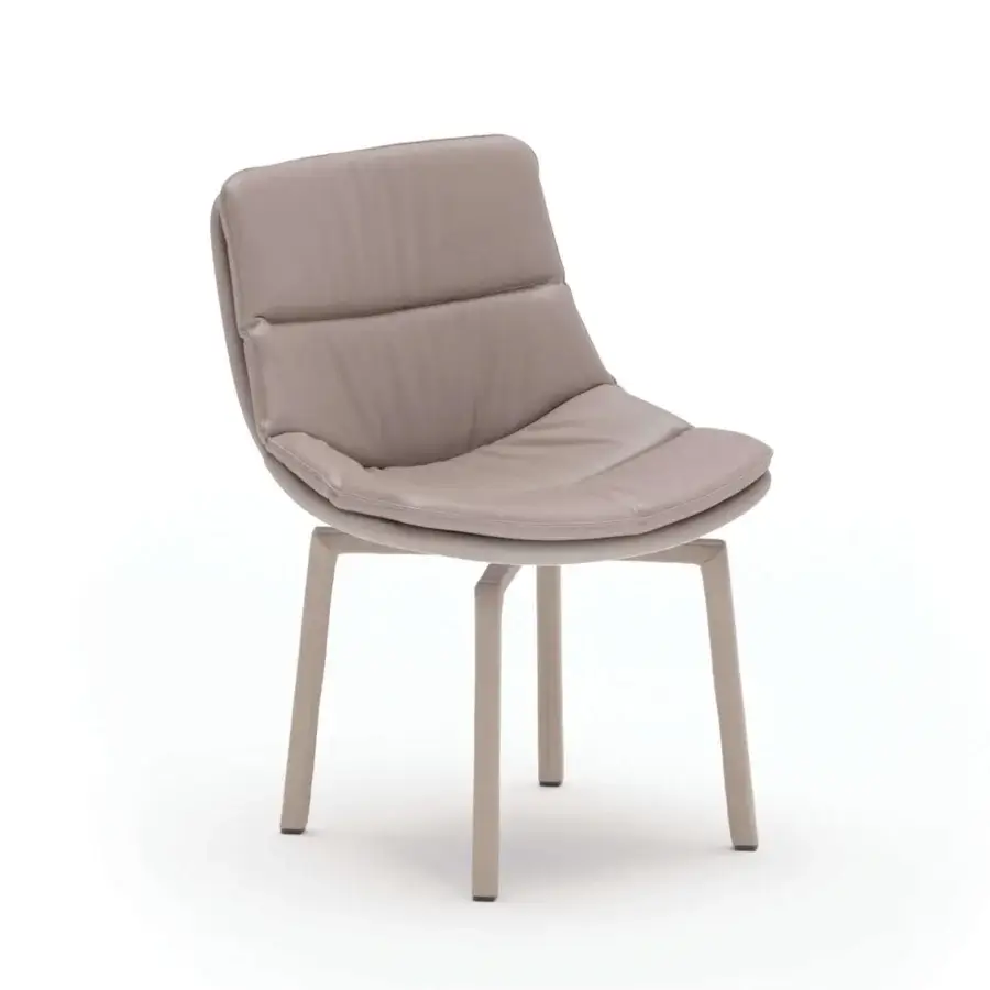 Distinguished Ozzio Italia Selena - Siria chair in light taupe with horizontal stitched detailing and matte metal legs