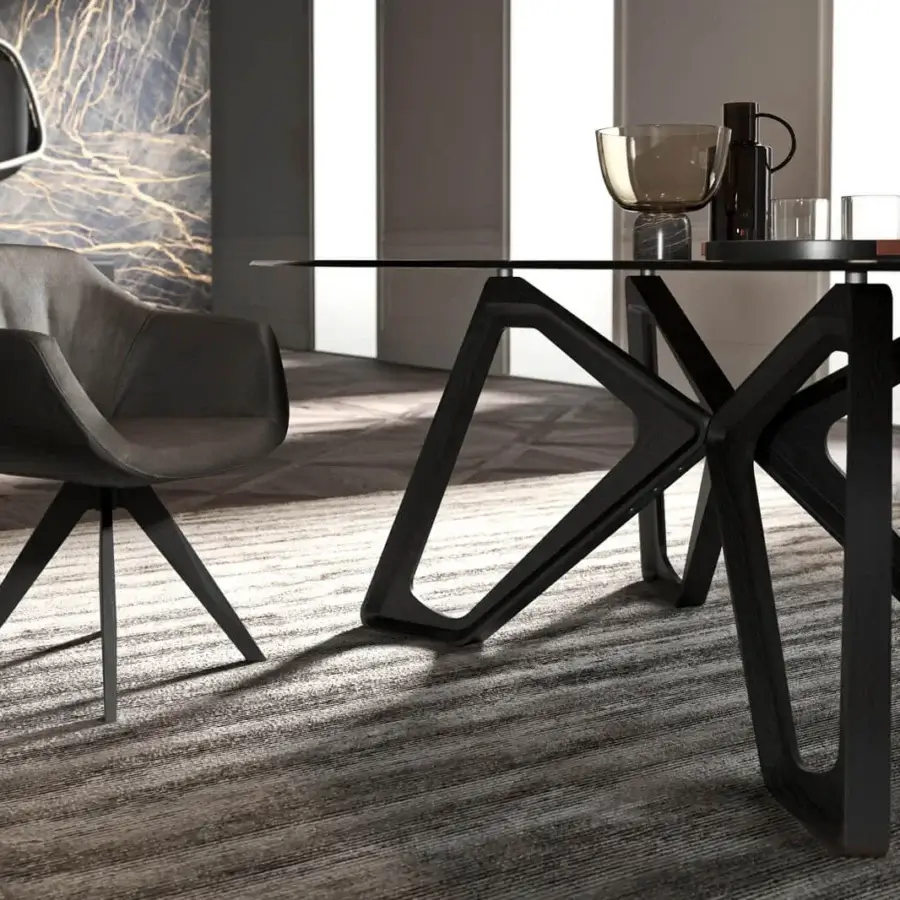 Distinguished Ozzio Italia Delia - Halia armchair with dark gray textile and smooth finish built with a matte-toned base