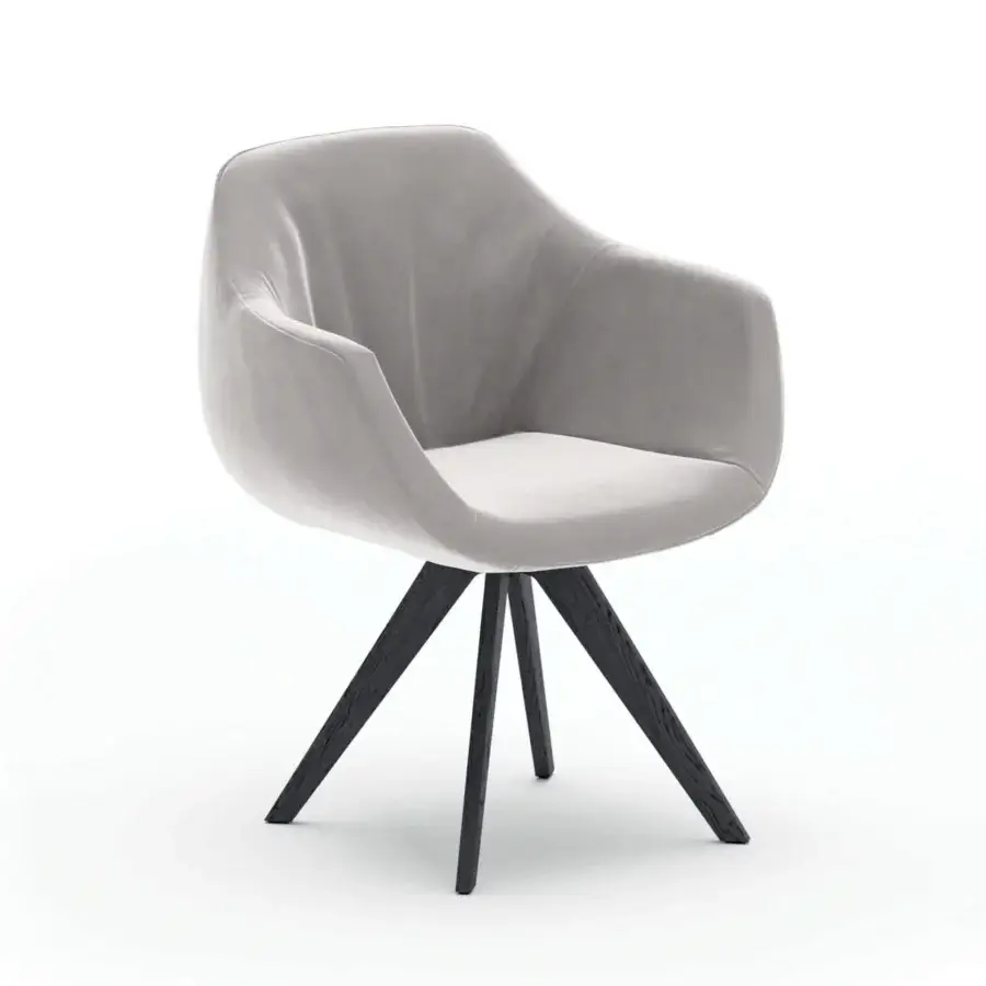 Distinctive Ozzio Italia Delia - Halia armchair with plush light gray textile upholstery and dark wood base