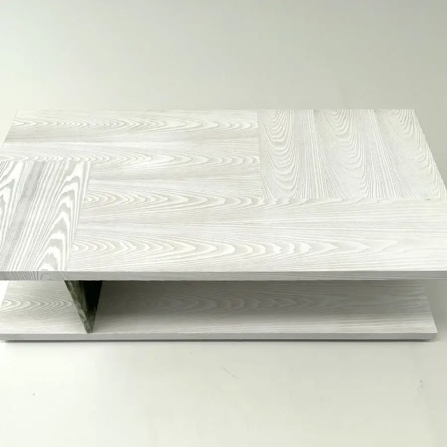 Architectural Casa Casati Barcelona coffee table crafted in wood with light finish and dark green central support