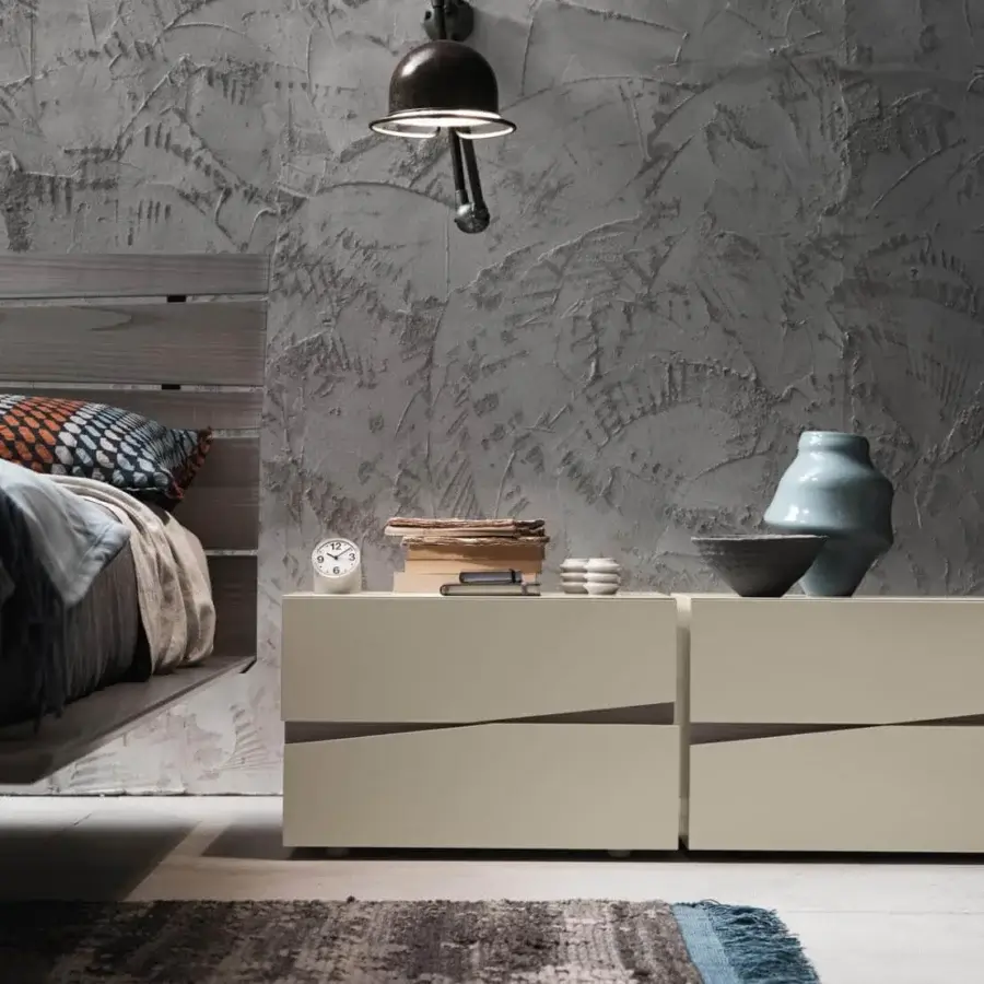 Distinguished Presotto Jazz nightstand with light beige matte lacquer and dark brown diagonal inserts crafted in particle board wood