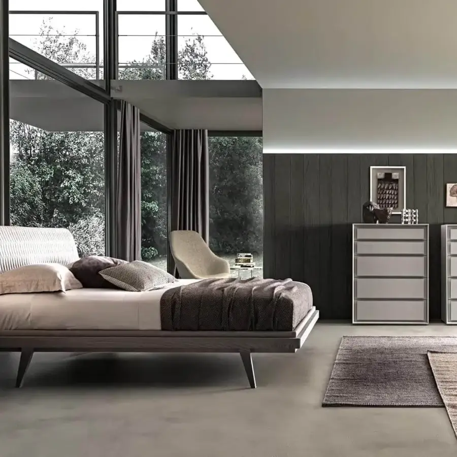 Elegant Presotto Memories dresser with light gray matte lacquered finish and handle-free grip grooves crafted in Italy