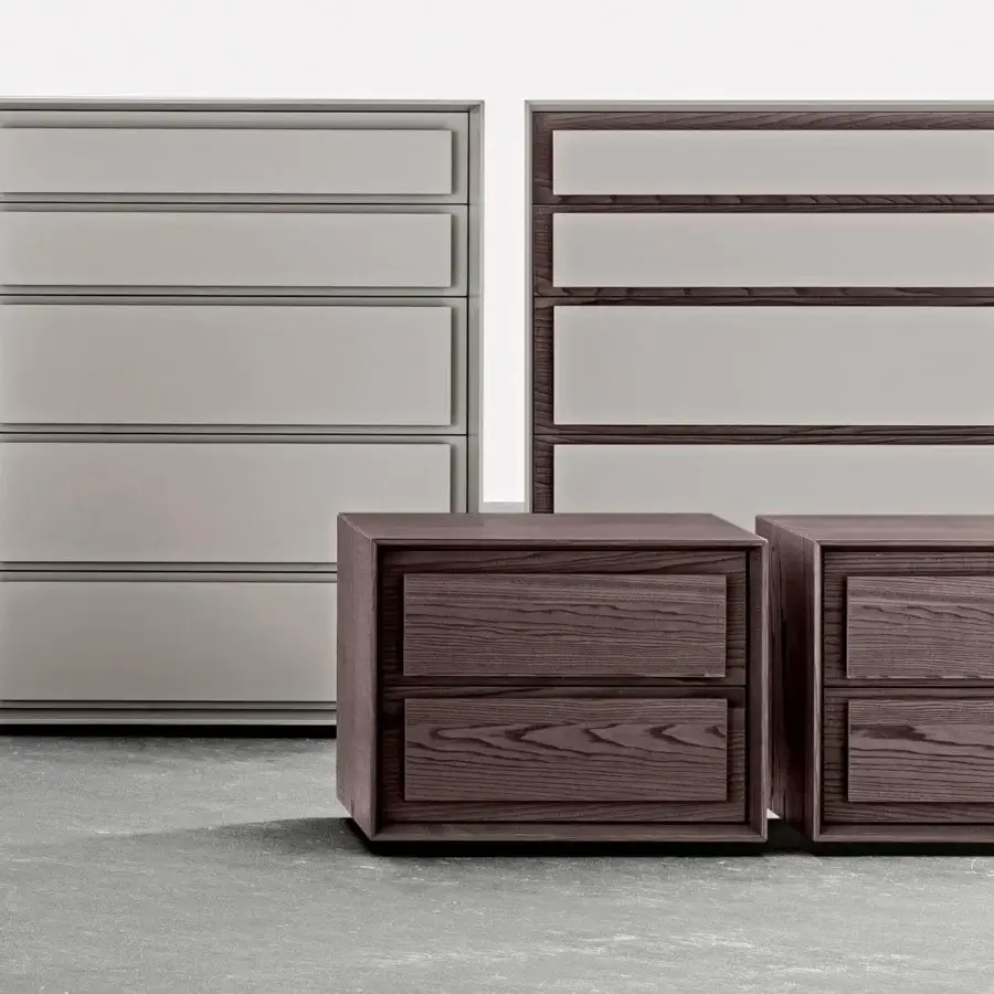 Exceptional Presotto Memories dresser crafted in Italy with light gray matte lacquered finish and integrated grip grooves