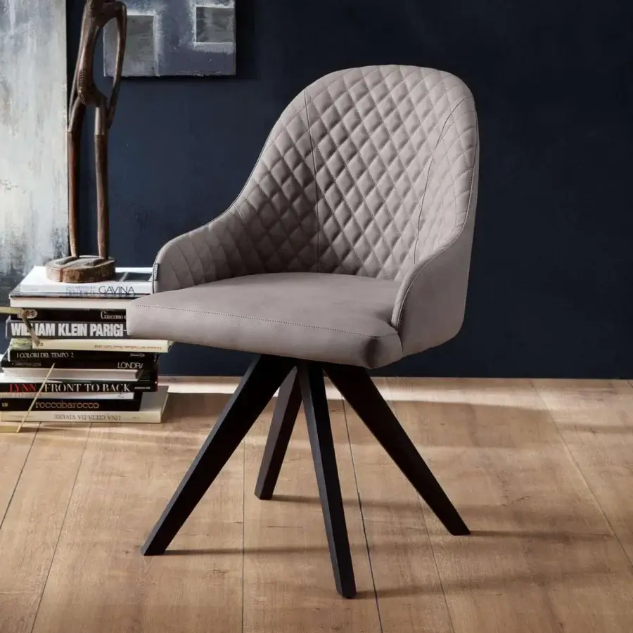 Distinguished Ozzio Italia Olimpia - Gilda armchair with light gray textile and dark brown wooden legs in a matte finish